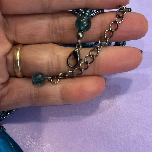 #1 Deep aqua blue acrylic beads with accenting seed beads, 15 inch choker neckla - Picture 4 of 5